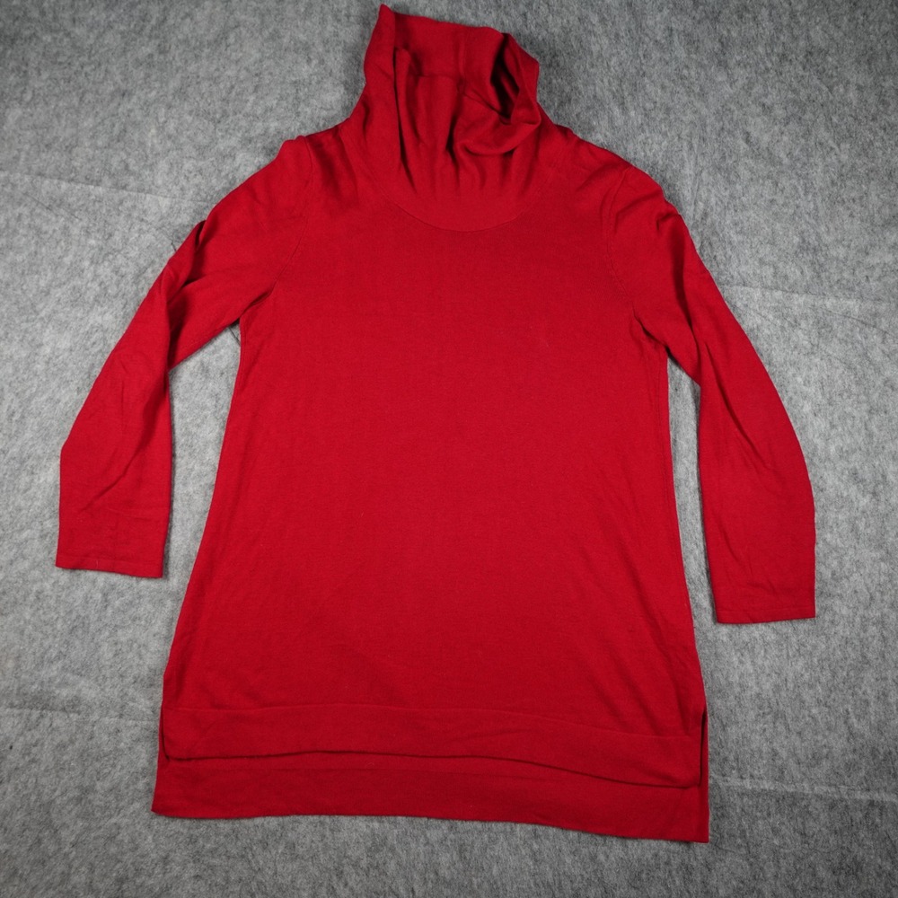 J Jill Sweater Women Small Red Cowl Neck Long Sleeve Cotton Blend Knit Tunic